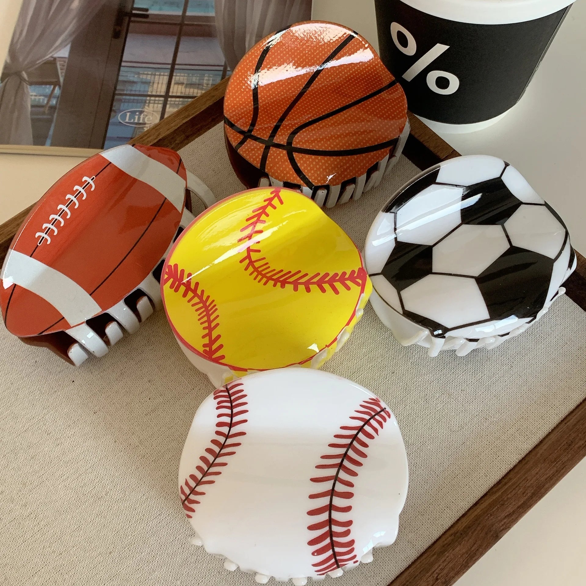 Sayoung Hot Selling Fashion Basketball Football Baseball Acrylic Hair Claw Clips for Kids Girls Women Hair Accessories