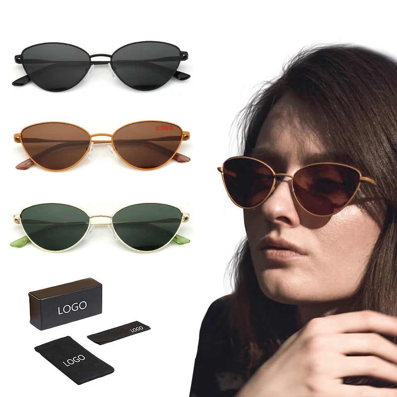 Ladies Vintage Small Cat Eye Sunglasses Unisex Square Metal Polarized Sun Glasses UV 400 Protection Fashion Narrow Sun Glasses