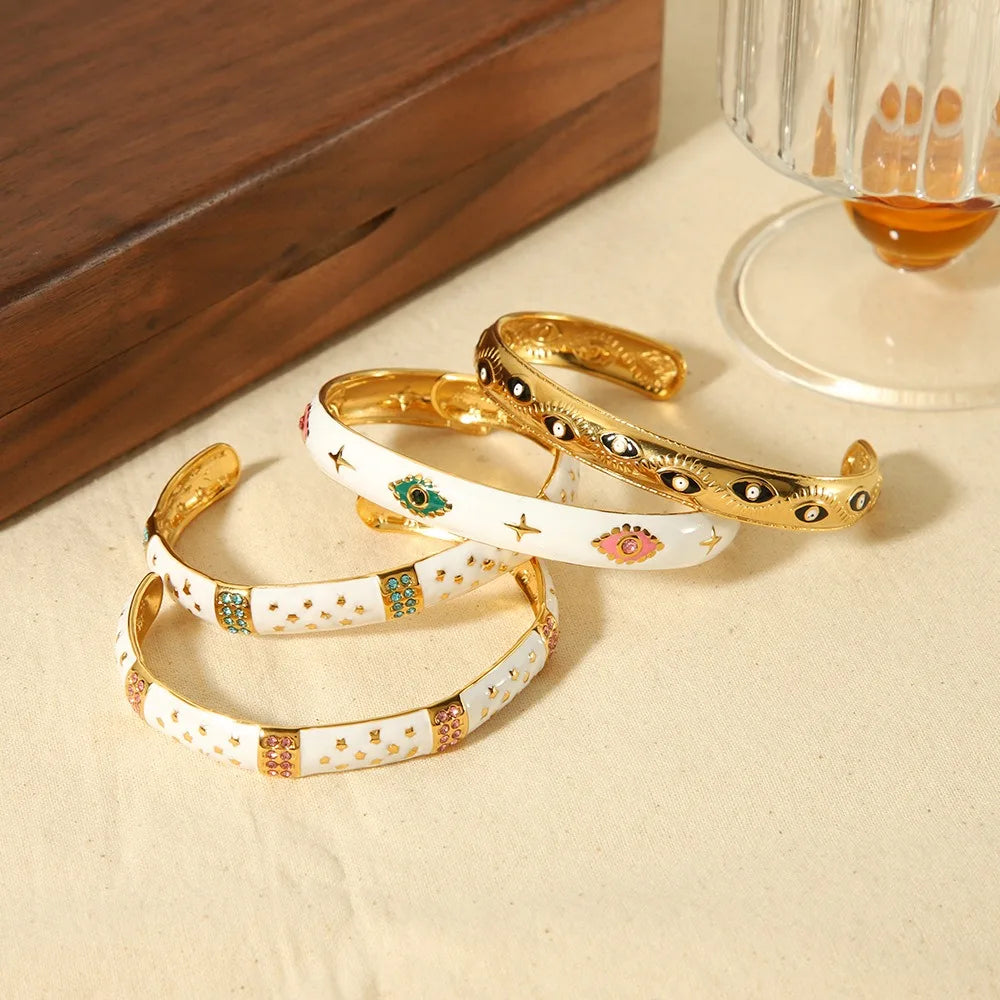 Nabest Stainless Steel C-shape Wide Enamel Bangle Bracelet Jewelry 18K Gold Plated Women Tarnish Free