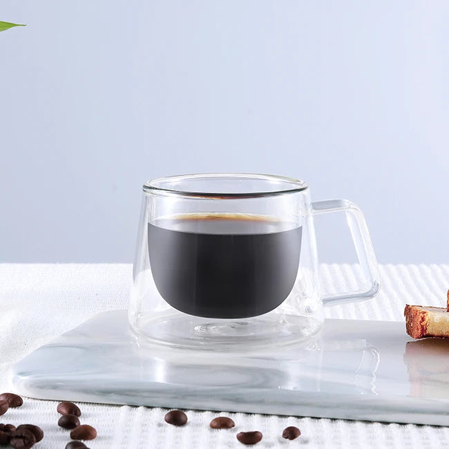 LFGB 150 mL Customized Elegant Design Thermal Insulated Double Wall Glass Latte Espresso Coffee Mug With Handle