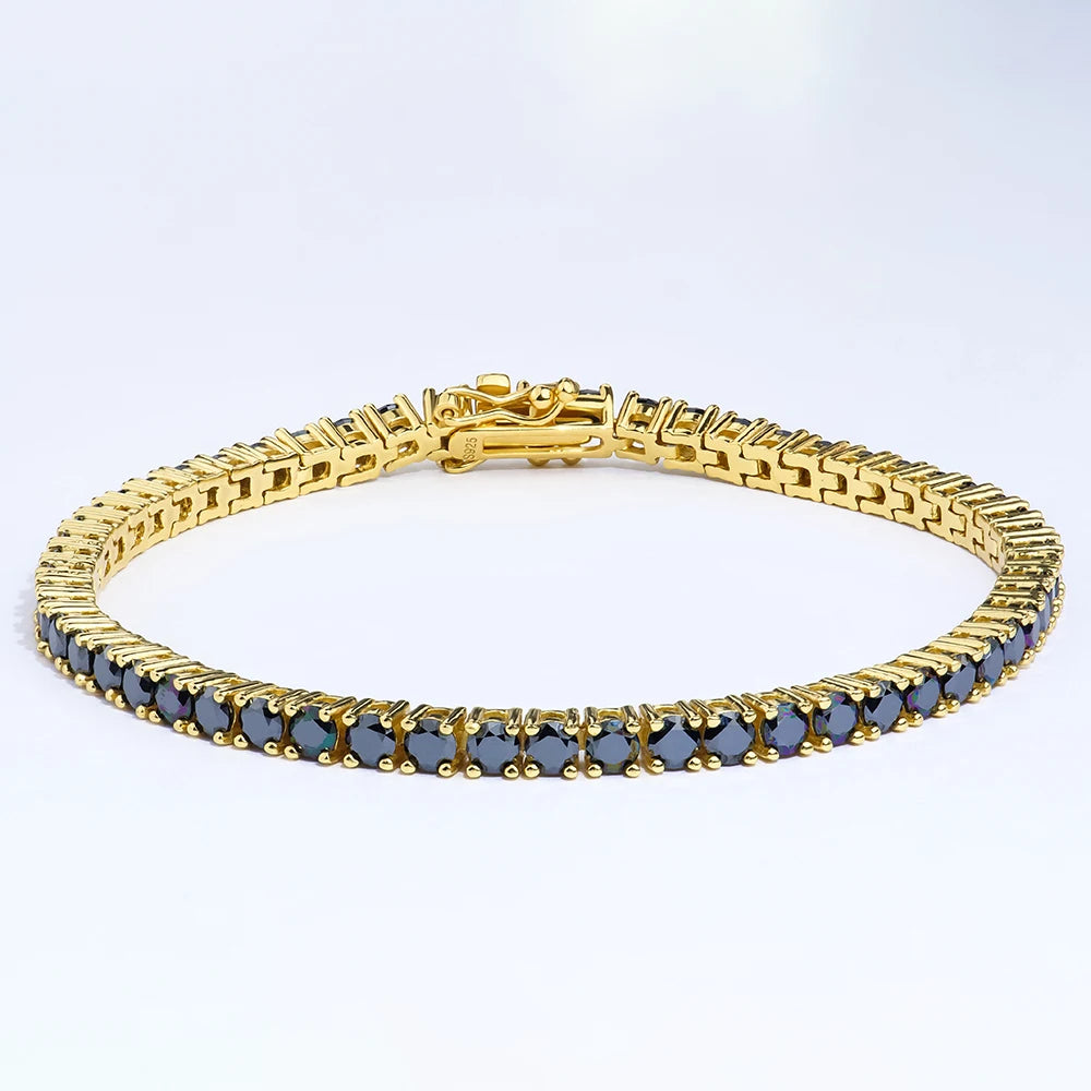 Xingyue High Quality 4mm 18k Gold Plated Sterling Silver S925 Gra Black Diamond Mossanite Moissanite Tennis Bracelet for Women