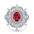 Platinum Plating Sterling Silver Stone Ring Elegant Oval Shape Lab Grown Ruby Wedding and Party Jewelry