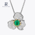Rochime Luxury Lab Grown Emerald Three-dimensional Petal Necklace 925 Sterling Silver Rhodium Plated Zircon Jewelry for Women