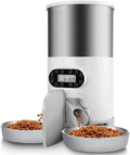 Automatic Pet Feeder Food Dispenser for Cat & Small Dog with Two-Way Splitter and Double Bowls