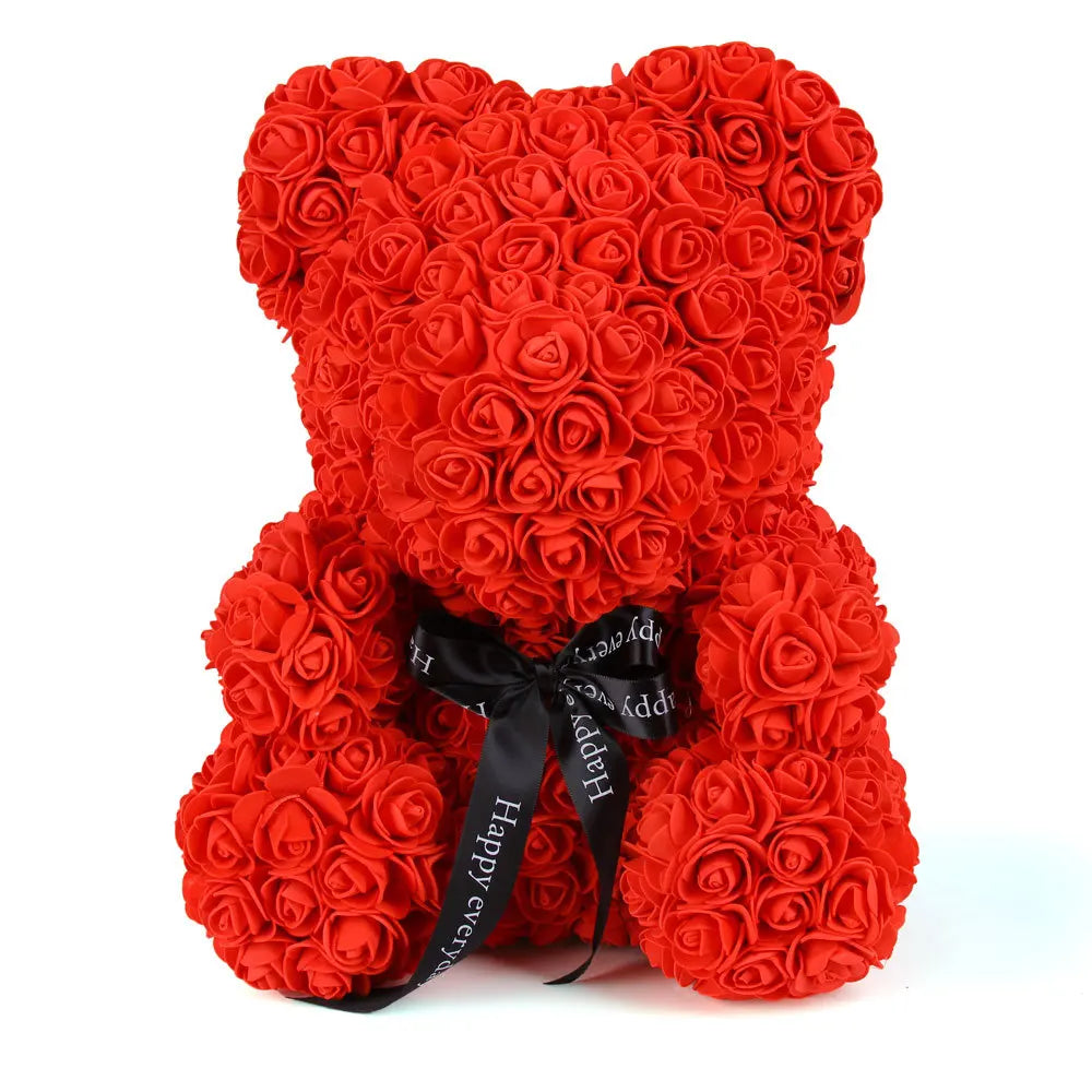 O-X431 Wholesale Cheap Valentine Luxurious Rose Teddy Bear Valentines Gift 25cm Foam Rose Bear in Gift Box