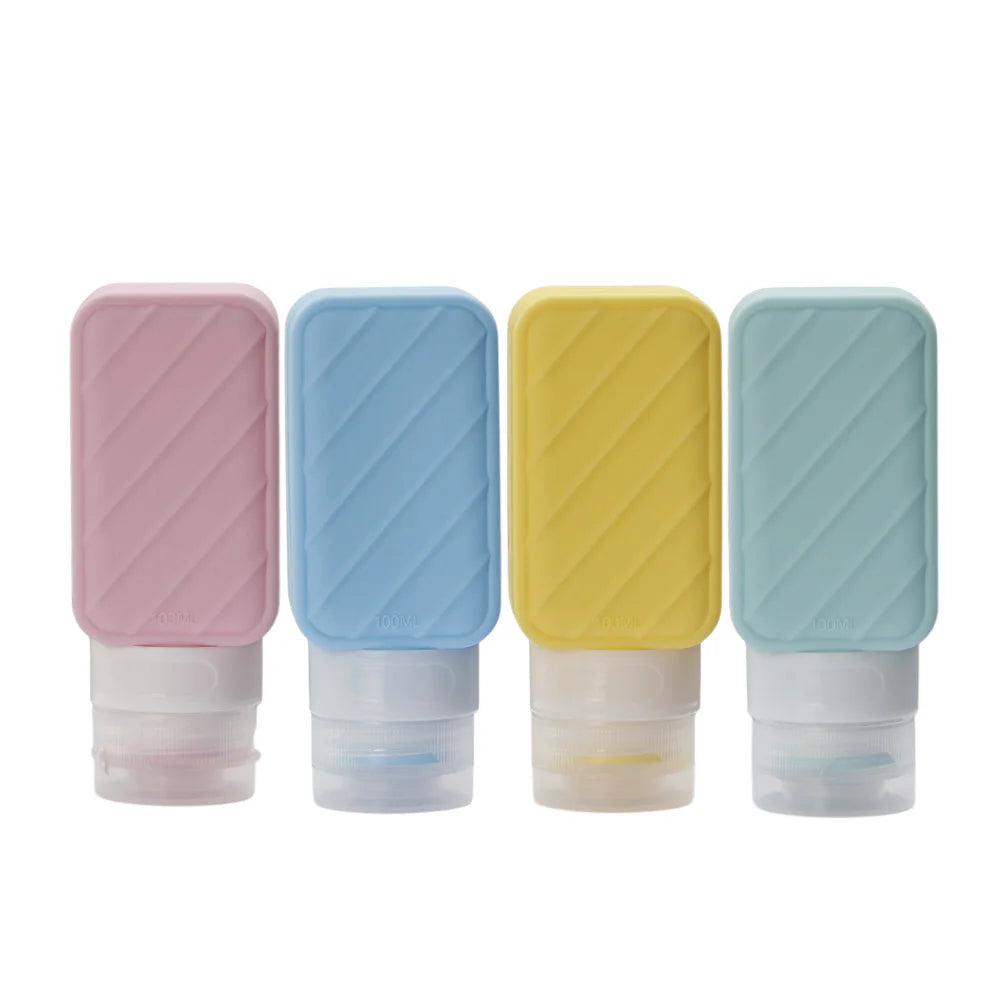 2-Pack Reusable Silicone Travel Bottles Set-Cosmetic Use 100ml Cube Form
