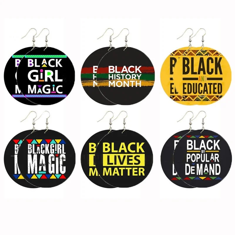 Personalized Afro Wood Drop Earrings 6cm African Black Art Black Girl Magic Custom Printed Jewelry for Black Women Gifts