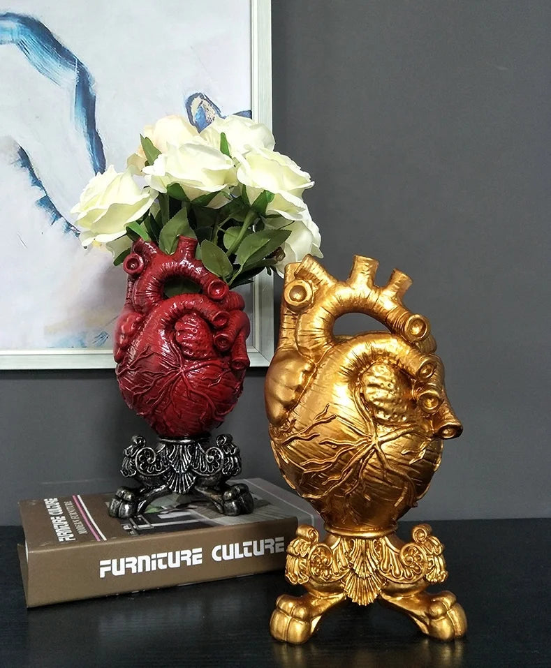 Anatomical Heart Shape Resin Flower Vase Nordic Style Flower Pot Art Vases Sculpture Desktop Plant Pot for Home Decor