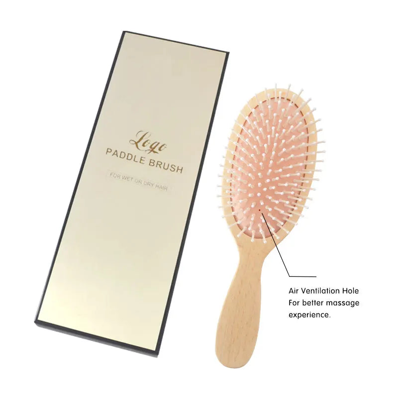 Customised Anti-Static Wooden Paddle Professional Hair Styler Brush Nylon Bristles Cushion Feature Custom Logo Salon Home Use
