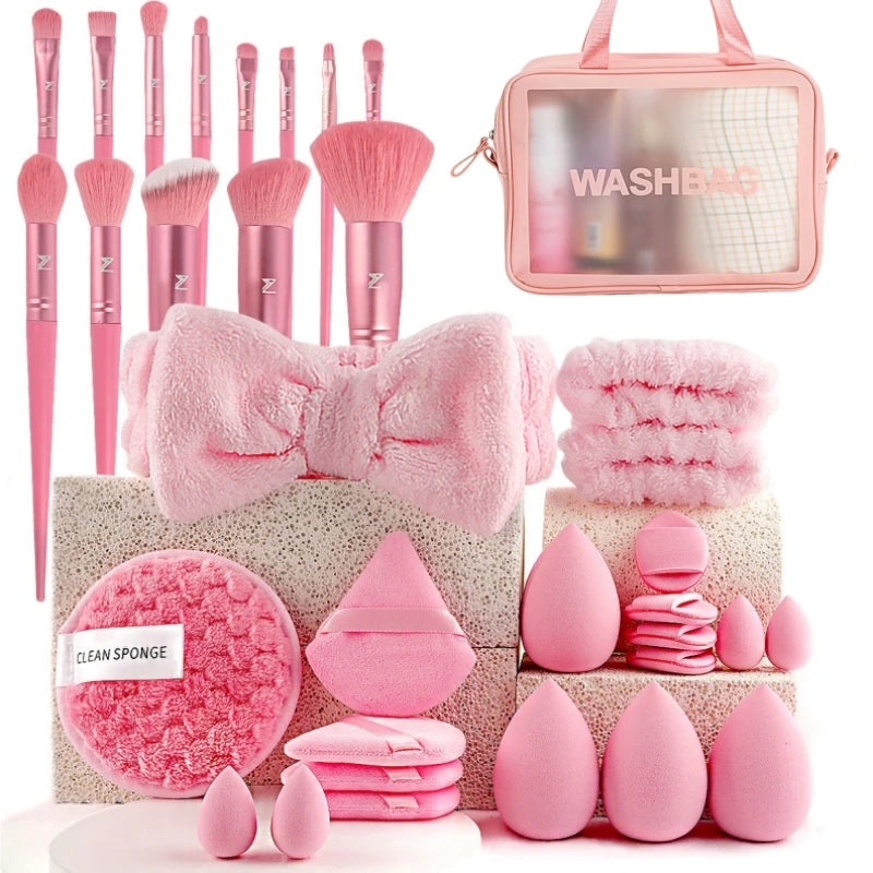 34Pcs Beauty Tools Kit Makeup Brush Set Velvet Triangle Powder Puff Water-drop Cosmetic Beauty Egg Mini Sponge Finger Puff Face