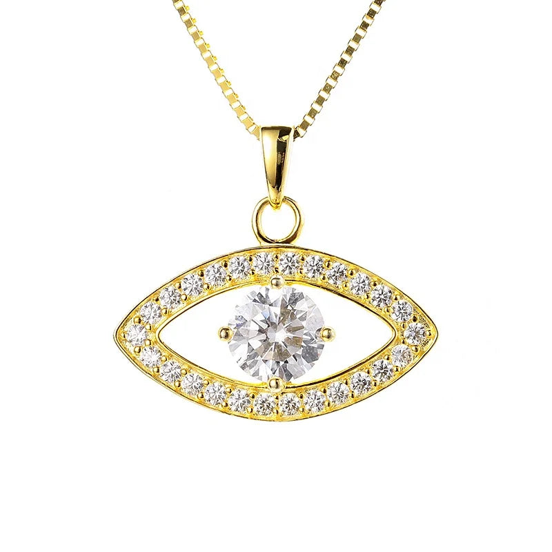 Gold Vermeil Nazar Boncugu Pendant Necklace 925 Sterling Silver VVS Moissanite Evil Devil Eye Fine Jewelry for Women Men Gift