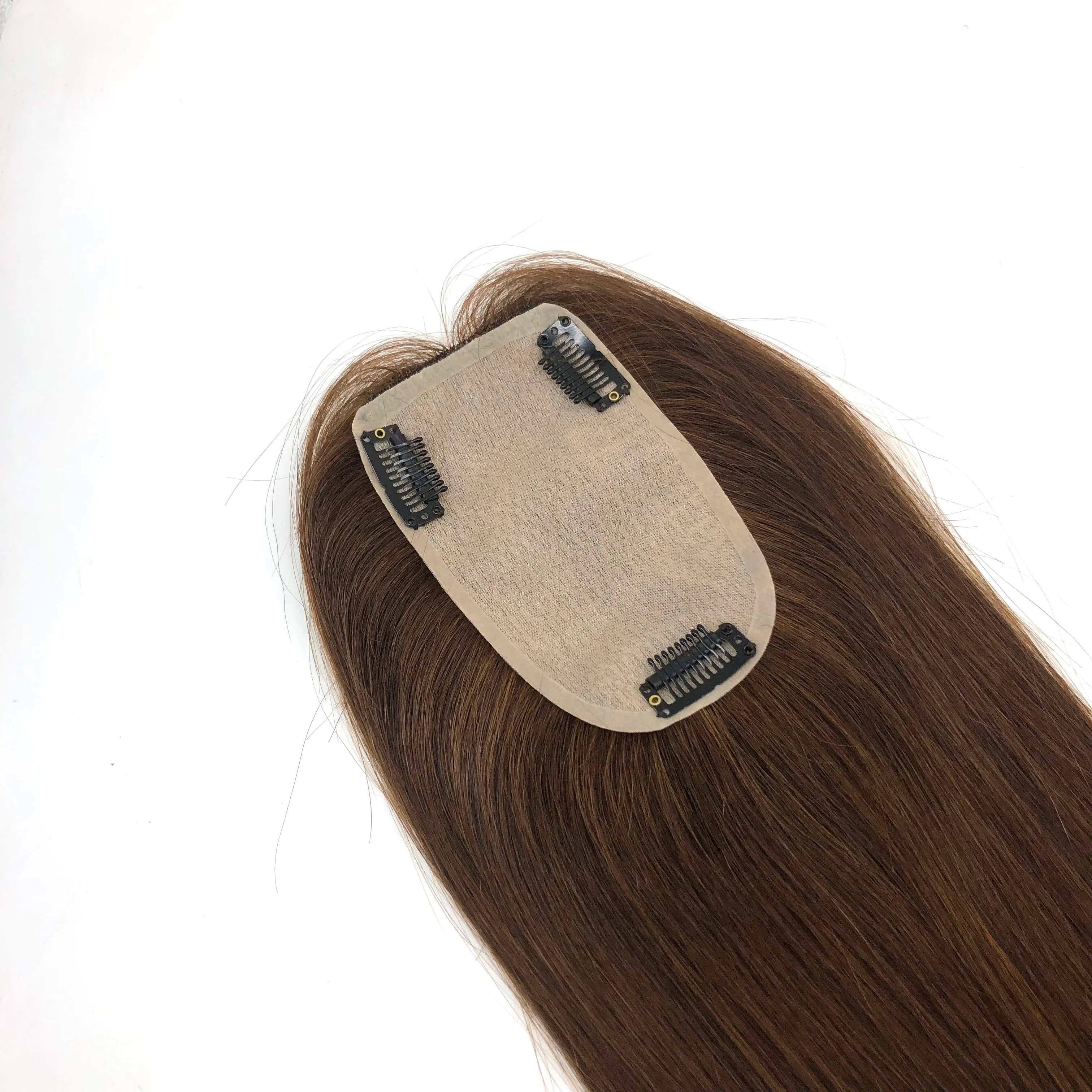 Wholesale Hot Selling 100% Real Human Hair No Shedding New Silk Base Clip in Hair Topper for Women