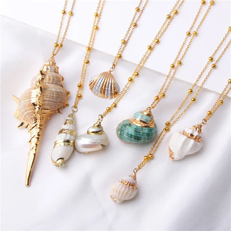 SC Fashion Bohemian Necklace Women Summer Beach Bead Chain Necklace New Arrived Natural Shell Conch Pendant Necklace for Women