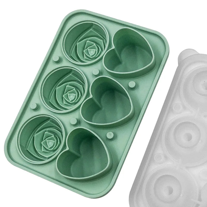 6 Cavity Rose Ice Ball Mold Frozen Whiskey Heart Combination Ice Tray Food Grade Silicone Home Making Ice Box