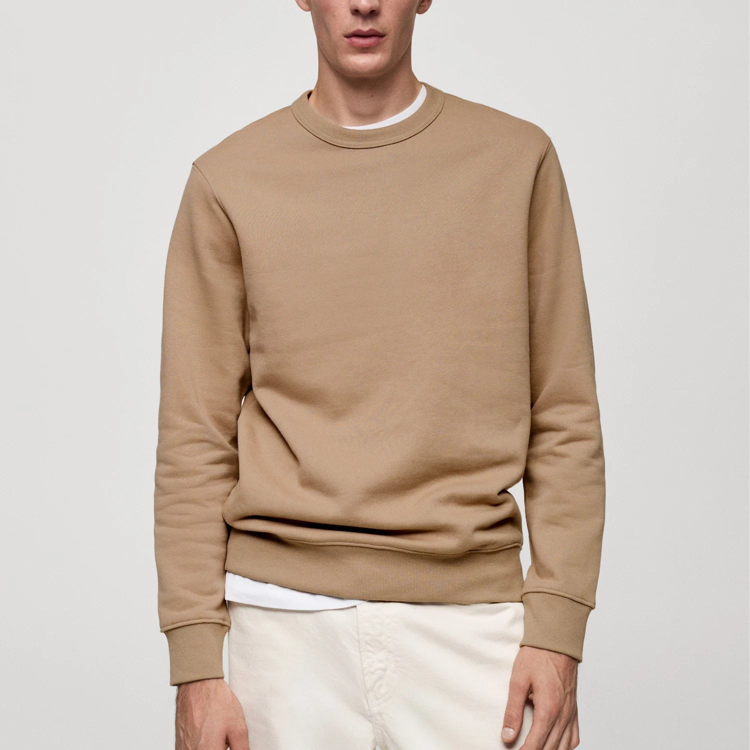 High Quality Men's Crew Neck Sweatshirts Long Sleeve Ribbed Hem Fleece Sweatshirts