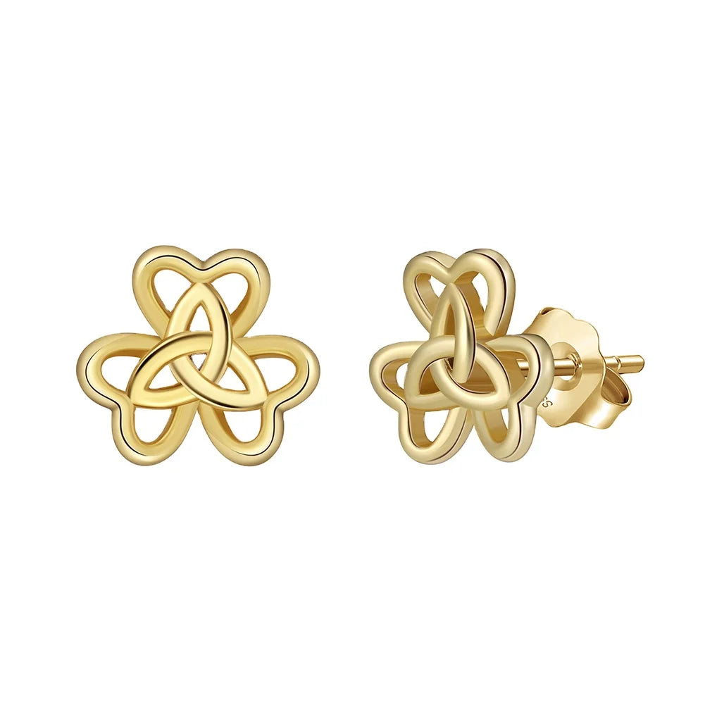 2024 NEW Fashion Jewelry 925 Sterling Silver Geometry Flower Pattern Heart Hollow Out Gold Plated Stud Earring Jewelry for Women