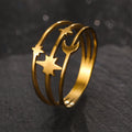Ivanda Unique Designer Custom Cast 18k Gold Plated Stainless Steel Unisex Trendy Celestial Ring David Star Triple Moon Rings