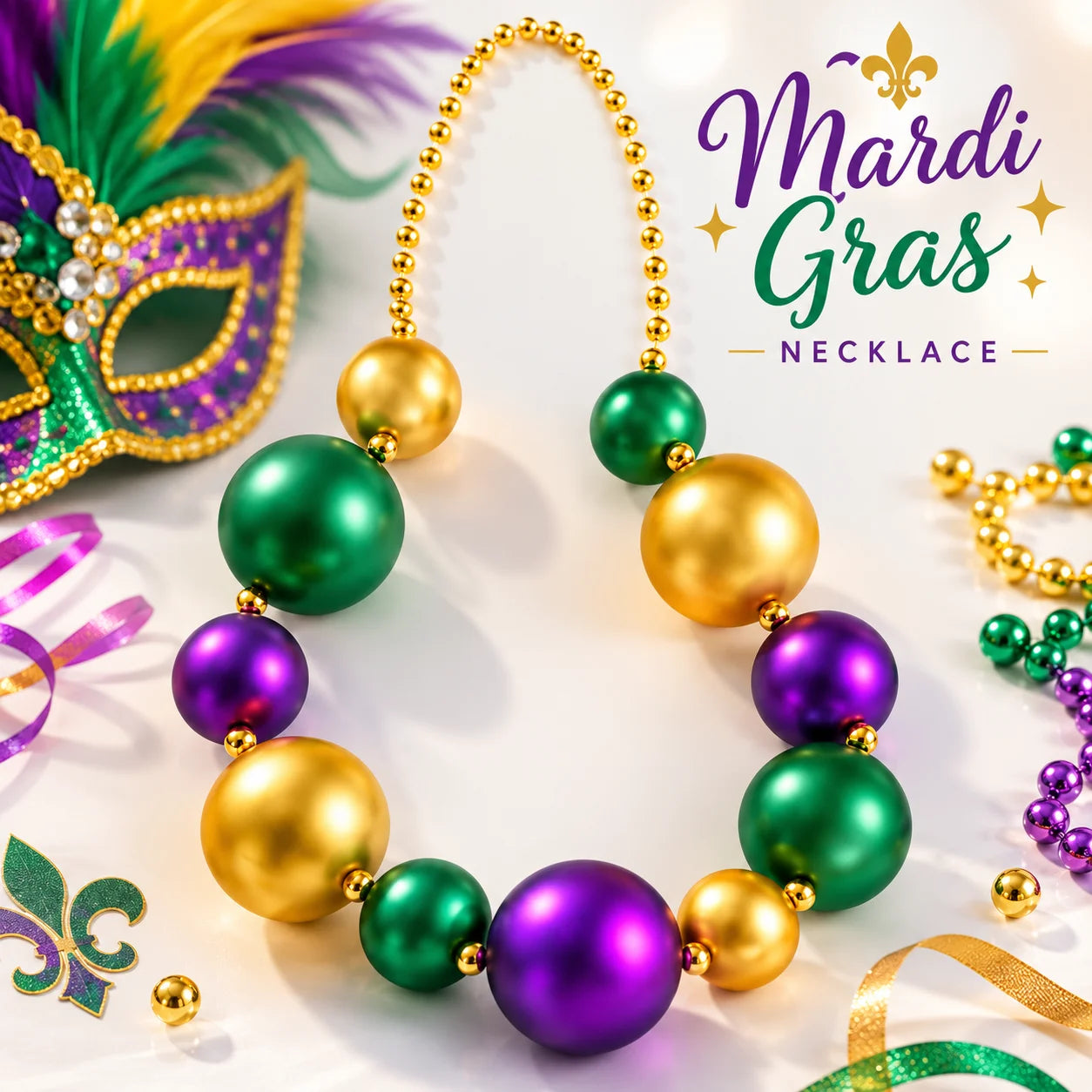 Jumbo Mardi Gras Beads Custom Party Favors Metallic Purple Green Gold 60mm 80mm Big Ball Beads