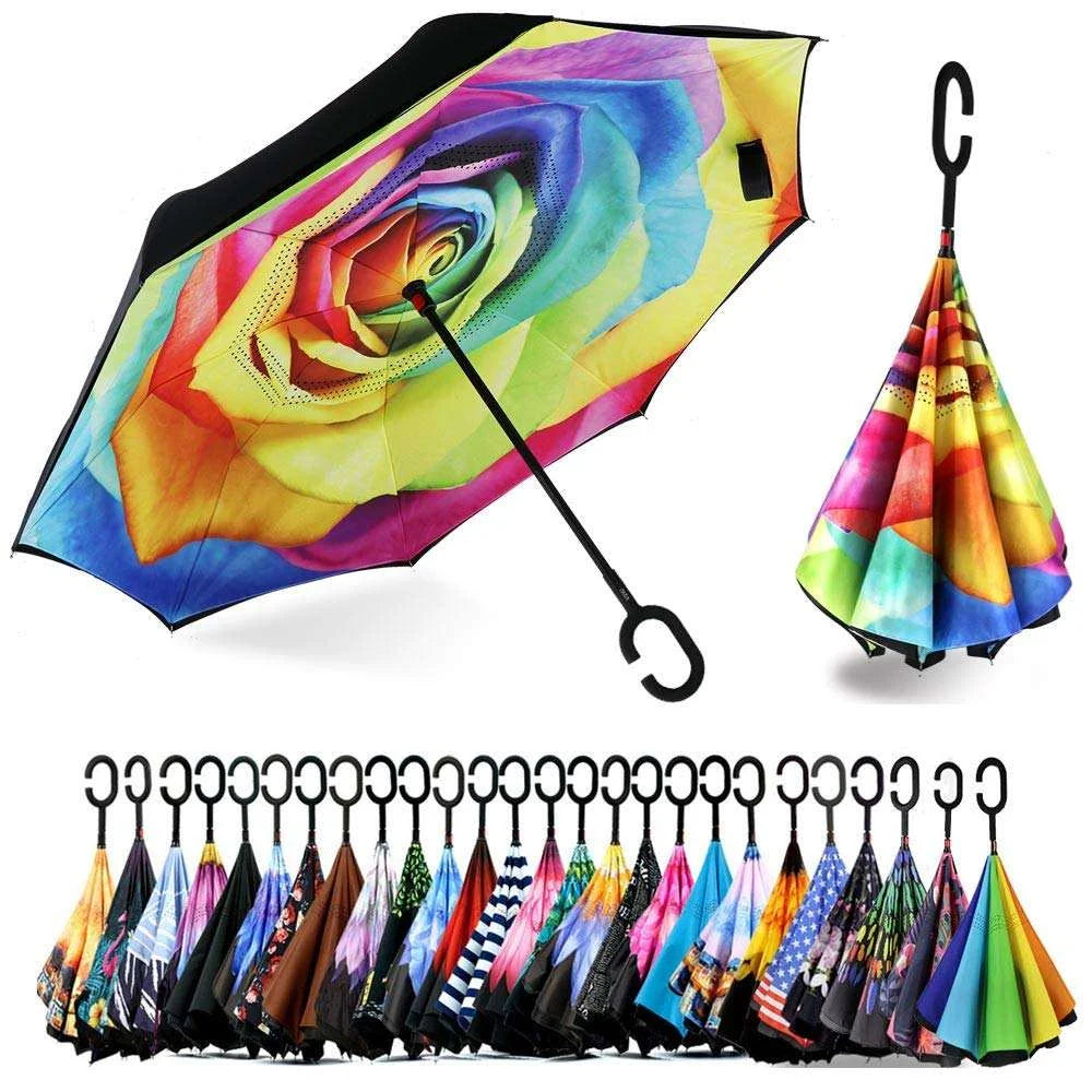 Wholesale Windproof Waterproof Double Layer Reverse Inverted Umbrella Customize Reverse Umbrella
