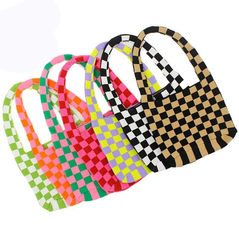 Classic Candy Knit Water Resistant Summer Large Shoulder Bag Handbag Women Shopping Tote Bag Student Backpack Polyester