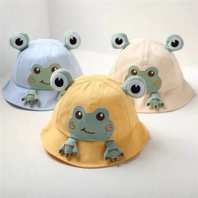 Wholesale 2023 Hot Selling Embroidery Plain Cotton Baby Summer Cute Frog Bucket Fisherman Hat