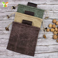 Outdoor Waxed Canvas Foraging Storage Pouch Fruit Picking Bag Genuine Leather Bushcraft Bag With Drawstring for Hiking
