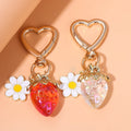 Creative Solar Strawberry Keychain Kawaii Design Metal Heart Flower Daisy Fruit Key Ring Bag Purse Jewelry Decor Accessories