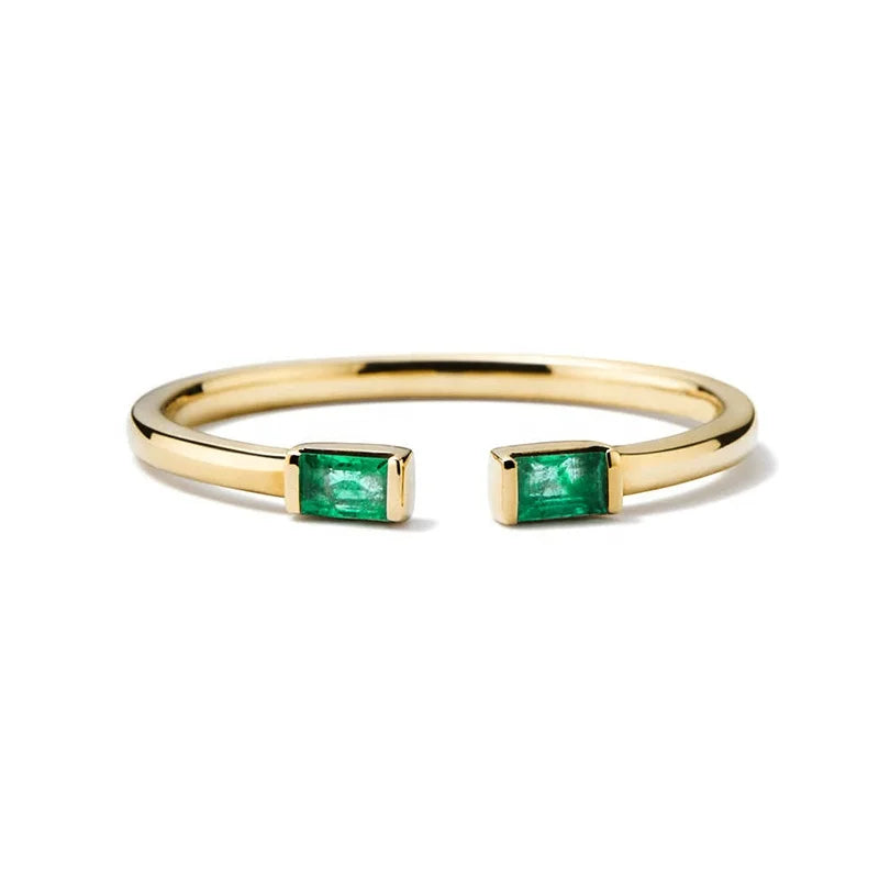 Milskye Design New Style Jewelry 925 Silver 14k Gold Plated baguette Emerald Open Ring