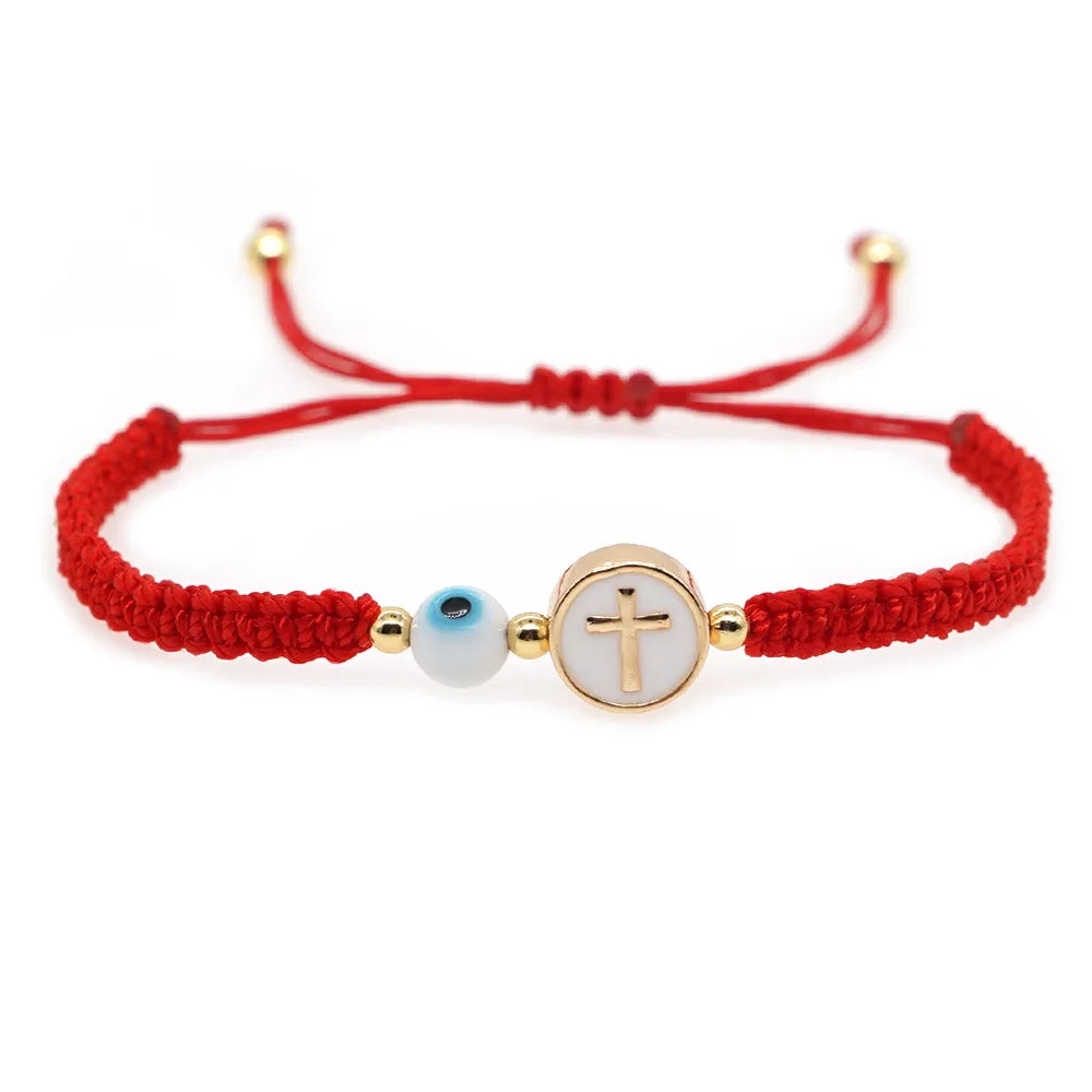 Go2boho Bohemian Glass Evil Eyes Charm Cross Beaded Bracelet Women Handmade Braided Adjustable Red Rope Fashion Jewelry Bracelet