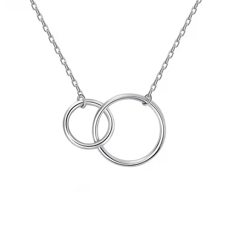 SC Hot Selling Mother Daughter Double Circle Pendant Necklace Fine S925 Sterling Silver 13cm 17cm Interlocking Circle Necklace