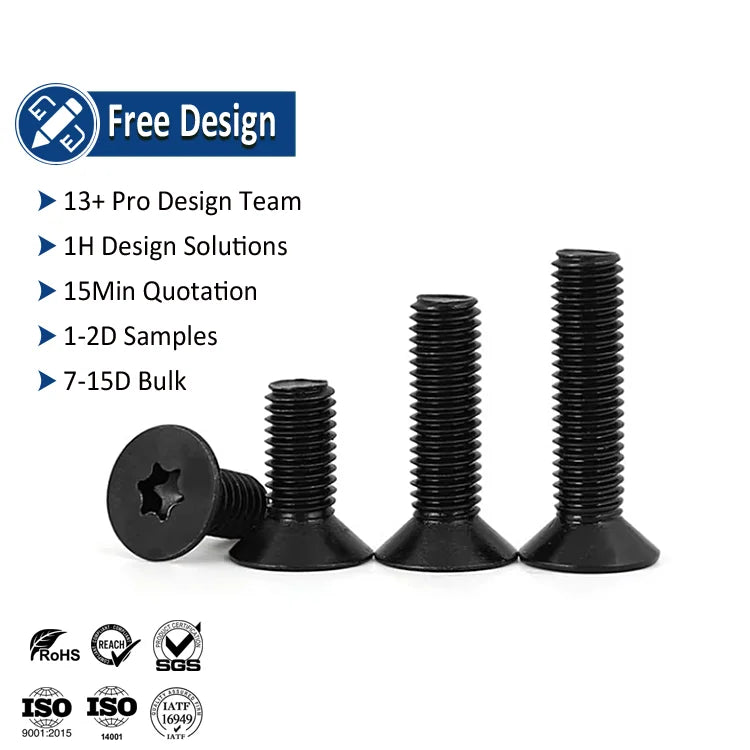 Wholesale Machine Screw Carbon Stainless Alloy Steel Black Oxide Csk Countersunk Flat Head Star Torx Drive Mechanical Screws