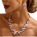 European & American Diamond Drop Necklace & Earrings Set Elegant Accessory for Wedding Party & Gift Occasions