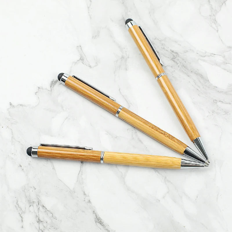 Low Moq Luxury Marriot Shilton Hotel Advertising Pen Slimline Natural Bamboo Stylus Top Bamboo Capacitive Touch Ballpoint Pen