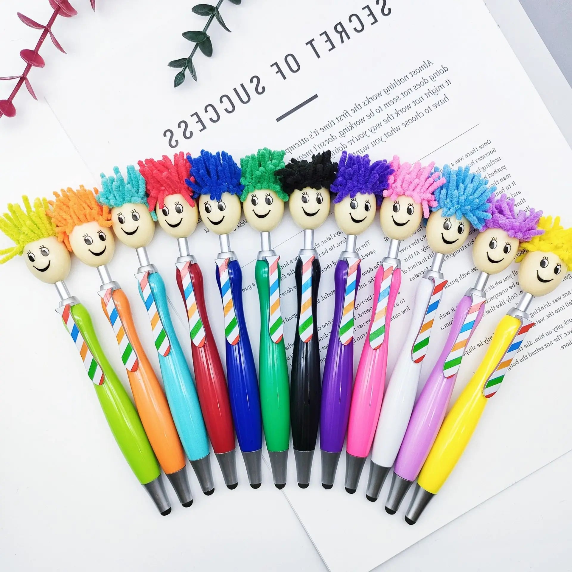 Creative Funny Mao Mao Tou Expression Plastic Ballpoint Animal Design DIY Plush Mop Touch Screen Dual-Purpose Promotional UV