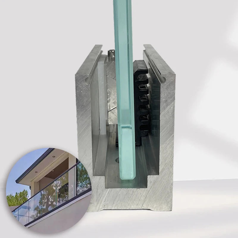 Anodized Aluminum U-shaped Glass Railing Base Track Profile Custom-made for the Bottom groove of the Frameless Glass Railing