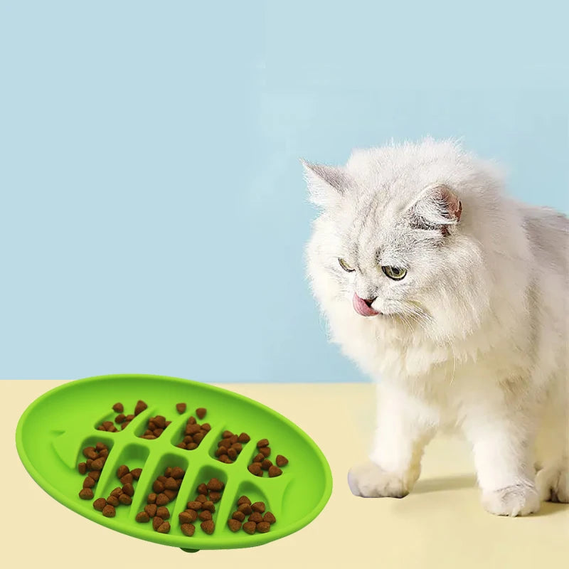New Design Fish Bone Shaped Design Pet Feeder Bowl Mat Healthy Eating Pet Slow Feeder Cat Bowl