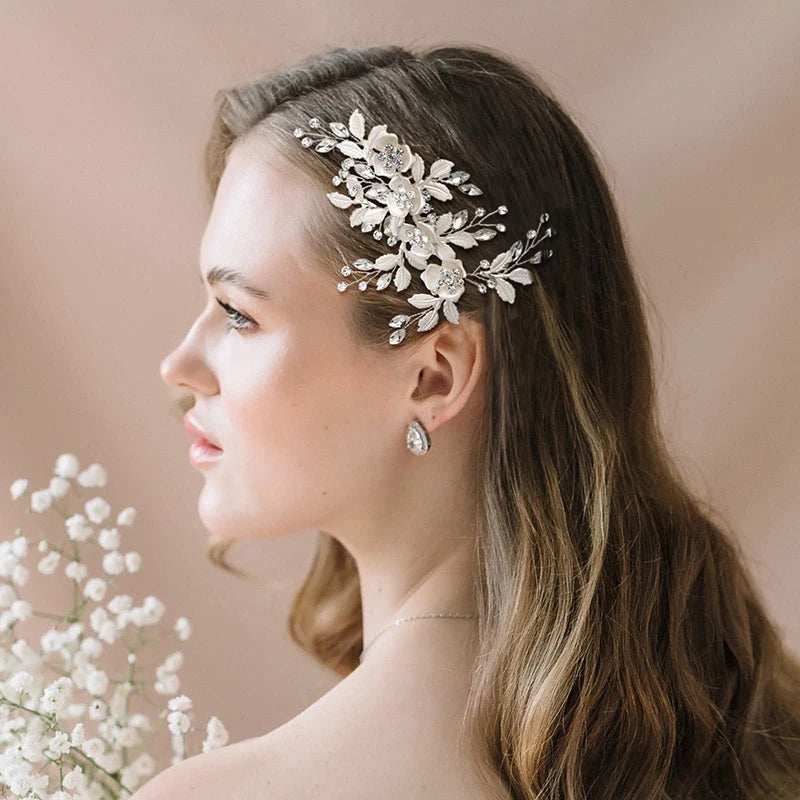 Rhinestones Crystals Pearls Flower and Leaves Wedding Hair Comb Bridal Hairpieces Hair Accessories Bridesmaids Women