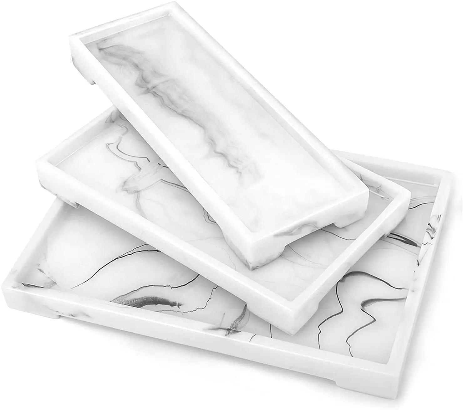 Polyresin Bathroom Storage Home Use Resin Faux Marble Trays Vanity Tabletop Organizer Small Size Serving Tray Vanity Tray