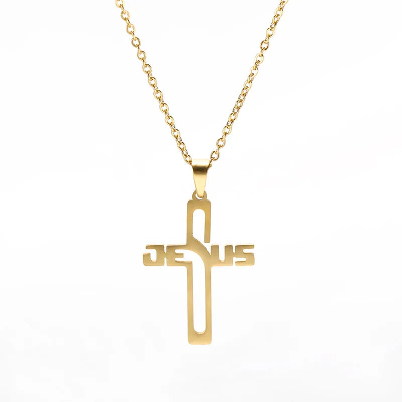 HOVANCI Non Tarnish Necklace Letters Jesus Pendant Gold Virgen Mary Anti Tarnish Cross Necklace