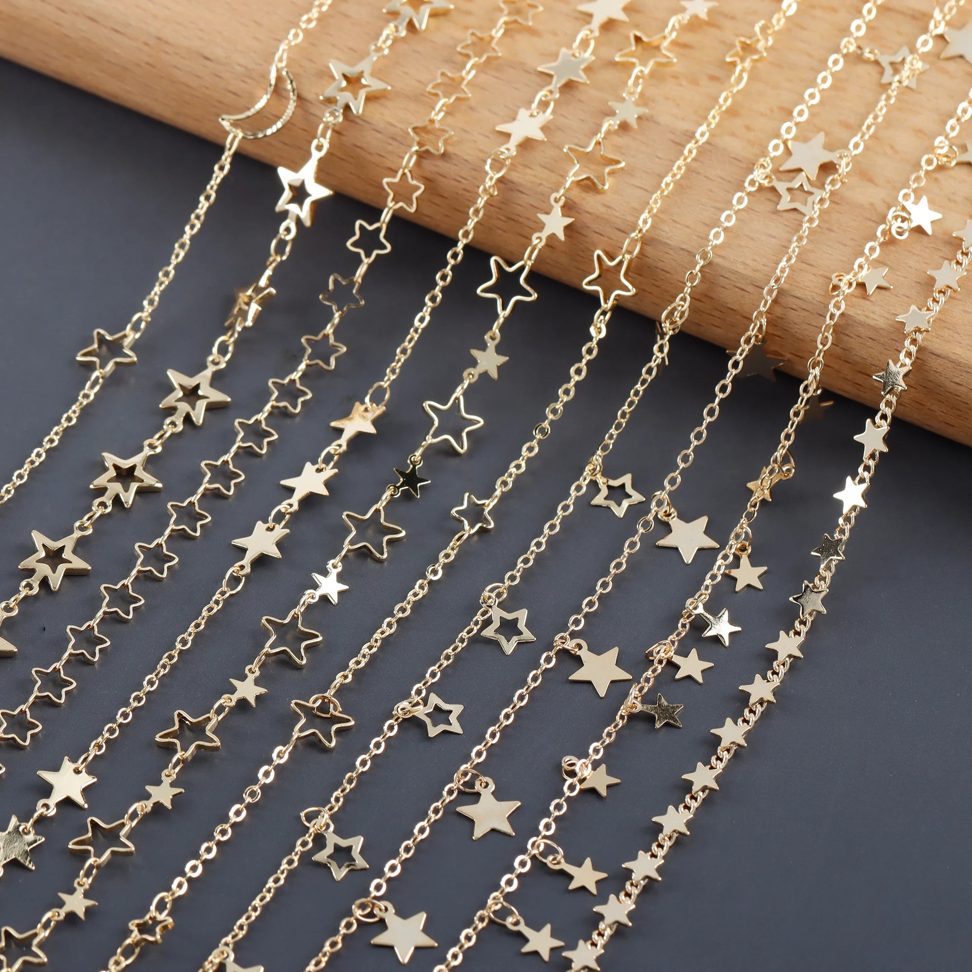C231  1m/lot 18k Gold Platedcopperpass REACHnickel Freestar Moon Chaindiy Bracelet Necklacejewelry Making