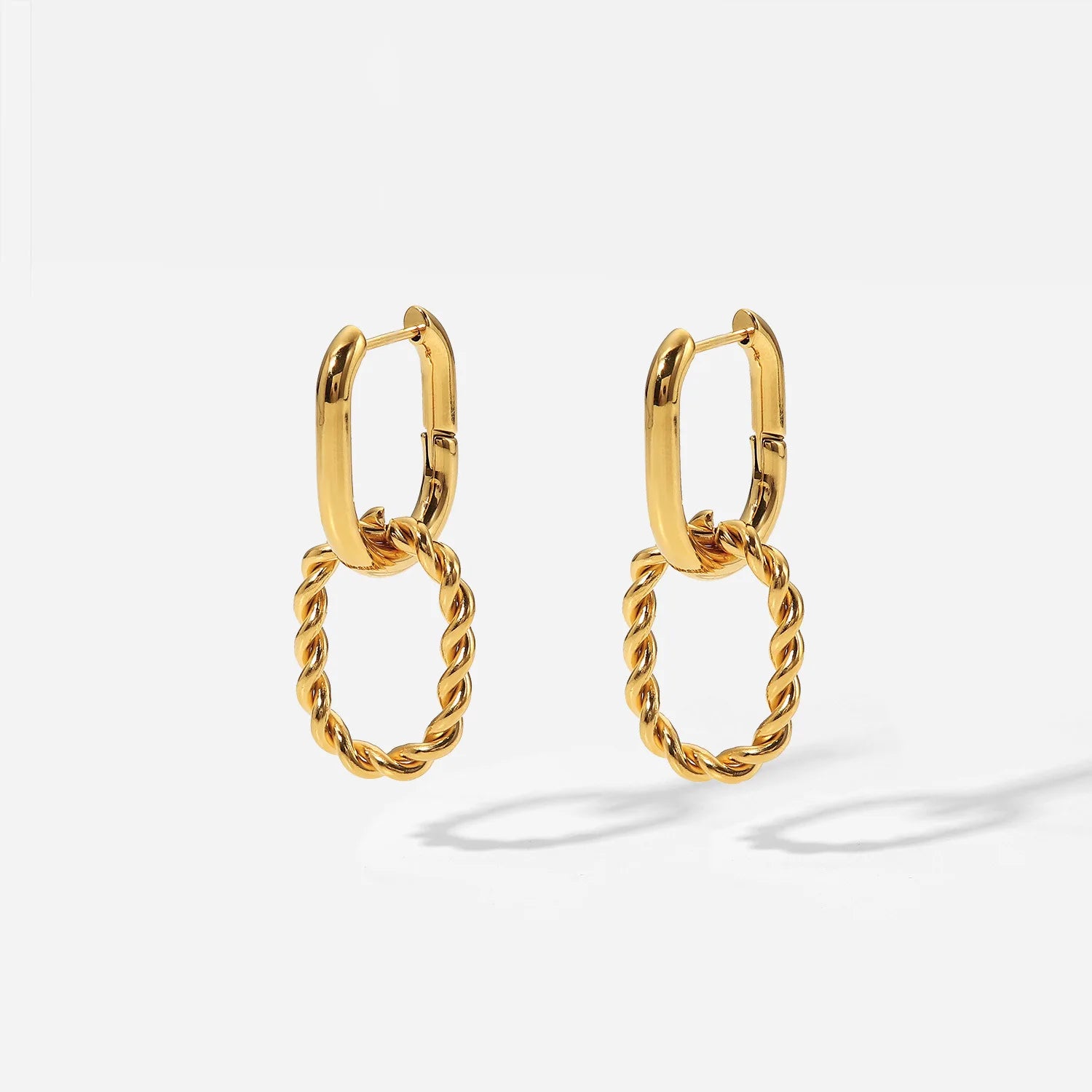 Stainless Steel Earrings U Shaped Double Loop Gold Plated Twist Rope Hoop Earrings