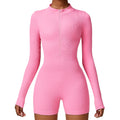 Thread Elasticity One Piece Bodysuit for Women Running Sports Ribbed Jumpsuit Front Zip Long Sleeve Jumpsuit for Women