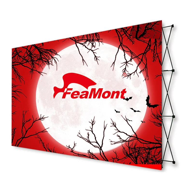 FEAMONT Custom Printed Fabric Exhibition Backdrop Aluminium Flagpole Pop up Banner Stand for Travel Agency Promotion