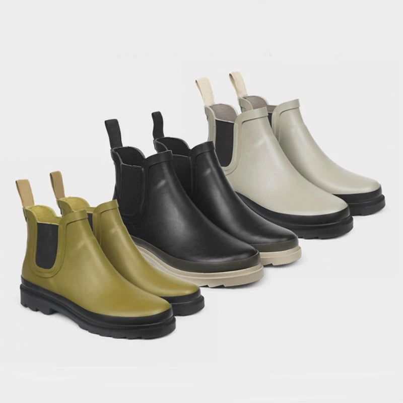 Trending Outdoor Lady Waterproof Rain Gumboots Ankle Orange Woman Rubber Shoes chelsea Boot for Women