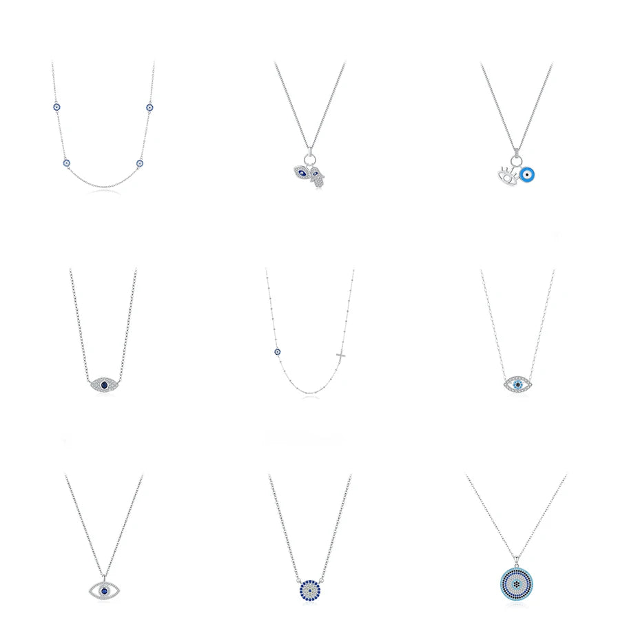 Fine Jewelry Eyes Series Clavicle Chain Sweater Chain S925 Silver Rhodium Plated Devil's Eye Necklace