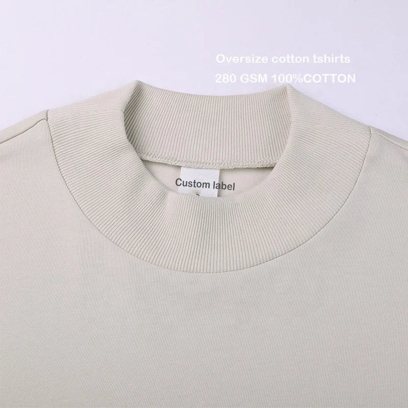 Blank Sports 100% Cotton Turtleneck Short Sleeve Men's Drop Shoulder T-shirts