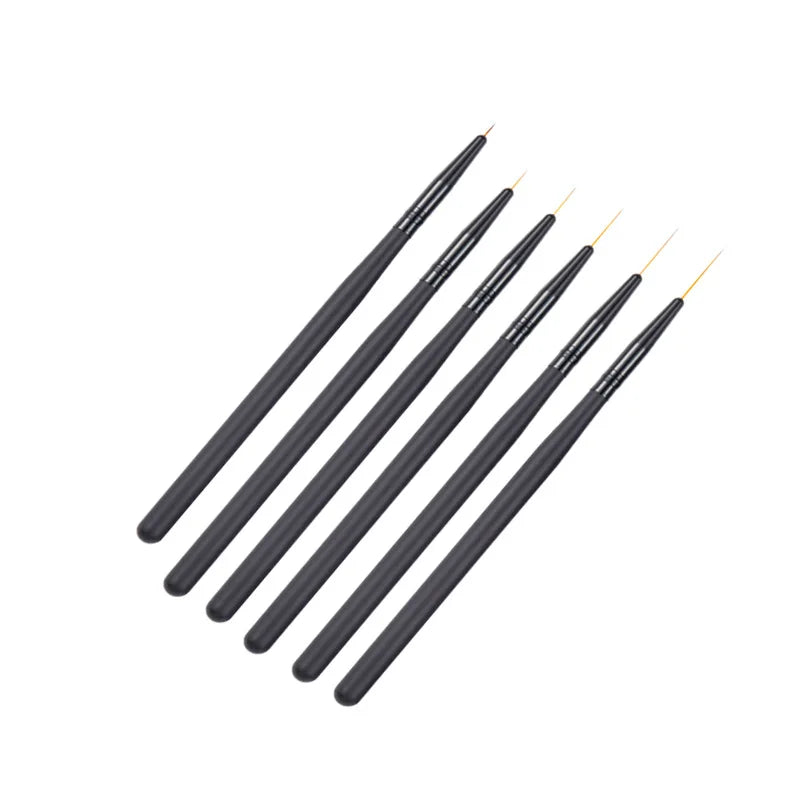Black Acrylic Nail Liner Brush Extreme Thin Professional Nail Art Brush Pen Set with Nylon Bristles