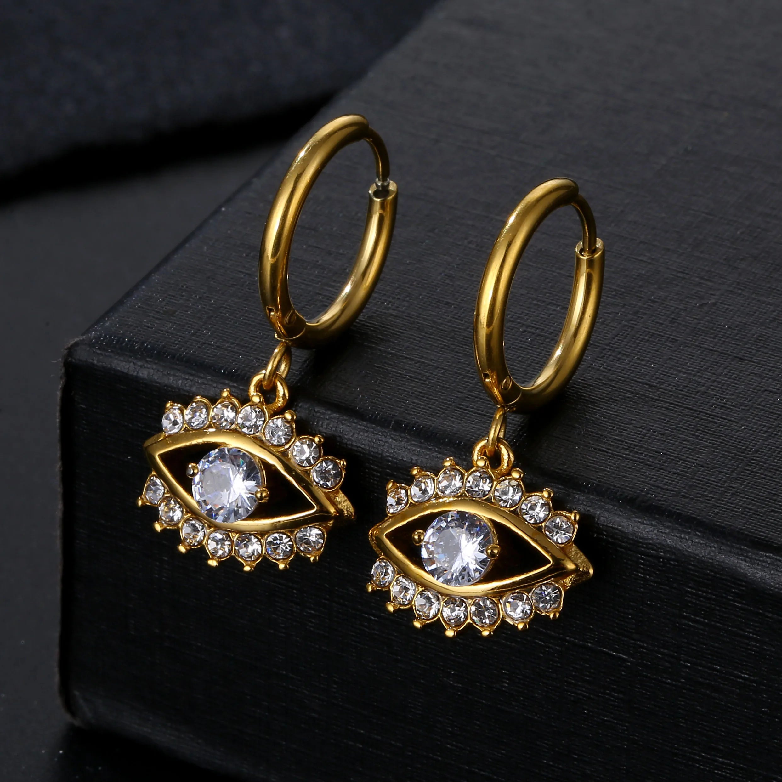 Small North Star Hoop Earrings 18k Gold Plated Earrings Jewelry Diamond Cubic Zirconia Evil Eye Hoop Earring for Women Girls