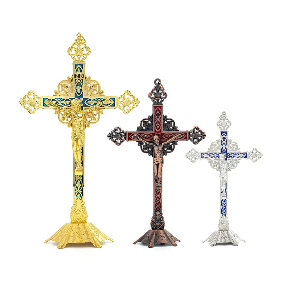 Catholic Alloy Cross Crucifix Jesus Metal Statues Antique Church Religious Gift Decorative Apostle Home Car Religious Ornament