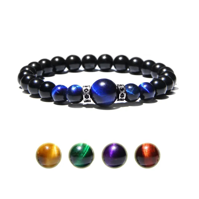 Natural 8 mm Matte Grind Onyx Stone Beads Colorful tiger Eye Bracelet ST144